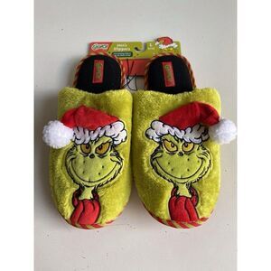 Dr. Seuss The Grinch Christmas Holiday Slippers Men’s Sz L 11/12 Santa Hat NEW